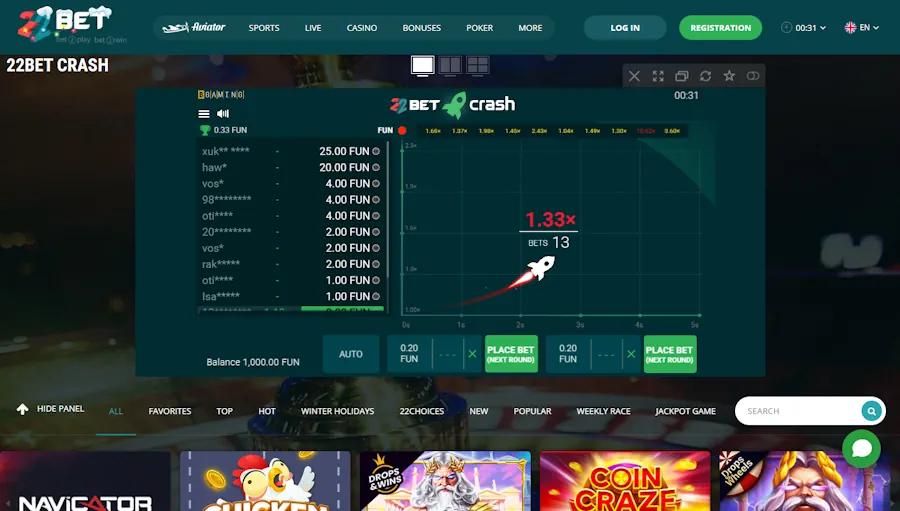22bet  Crash Games Screenshot